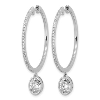 True Origin 14k White Gold 2 5/8 carat Lab Grown Diamond VS+ F+ Complete Oval Bezel-Set Dangle In/Out Hoop Earrings — alternate view