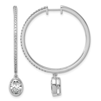 True Origin 14k White Gold 2 5/8 carat Lab Grown Diamond VS+ F+ Complete Oval Bezel-Set Dangle In/Out Hoop Earrings