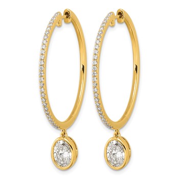 True Origin 14k Yellow Gold 2 5/8 carat Lab Grown Diamond VS+ F+ Complete Oval Bezel-Set Dangle In/Out Hoop Earrings — alternate view