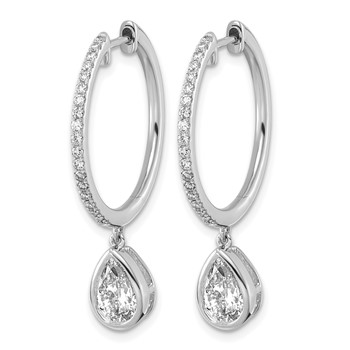 True Origin 14k White Gold 2 3/8 carat Lab Grown Diamond VS+ F+ Complete Pear Bezel-Set Dangle In/Out Hoop Earrings — alternate view