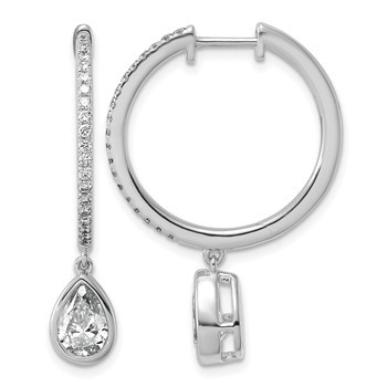 True Origin 14k White Gold 2 3/8 carat Lab Grown Diamond VS+ F+ Complete Pear Bezel-Set Dangle In/Out Hoop Earrings