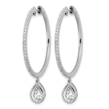 True Origin 14k White Gold 2 5/8 carat Lab Grown Diamond VS+ F+ Complete Pear Bezel-Set Dangle In/Out Hoop Earrings — alternate view