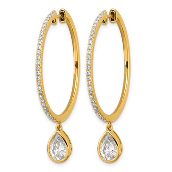 True Origin 14k Yellow Gold 2 5/8 carat Lab Grown Diamond VS+ F+ Complete Pear Bezel-Set Dangle In/Out Hoop Earrings — alternate view