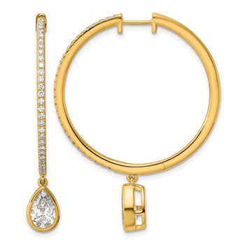 True Origin 14k Yellow Gold 2 5/8 carat Lab Grown Diamond VS+ F+ Complete Pear Bezel-Set Dangle In/Out Hoop Earrings