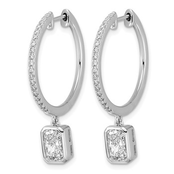 True Origin 14k White Gold 2 3/8 carat Lab Grown Diamond VS+ F+ Complete Radiant Bezel-Set Dangle In/Out Hoop Earrings — alternate view