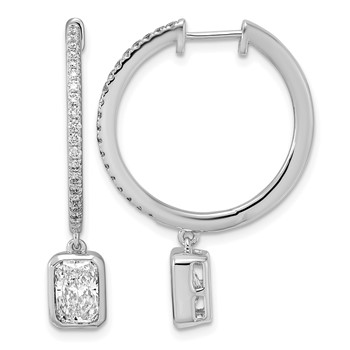 True Origin 14k White Gold 2 3/8 carat Lab Grown Diamond VS+ F+ Complete Radiant Bezel-Set Dangle In/Out Hoop Earrings