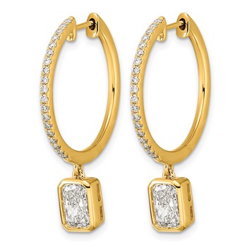 True Origin 14k Yellow Gold 2 3/8 carat Lab Grown Diamond VS+ F+ Complete Radiant Bezel-Set Dangle In/Out Hoop Earrings — alternate view