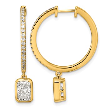 True Origin 14k Yellow Gold 2 3/8 carat Lab Grown Diamond VS+ F+ Complete Radiant Bezel-Set Dangle In/Out Hoop Earrings