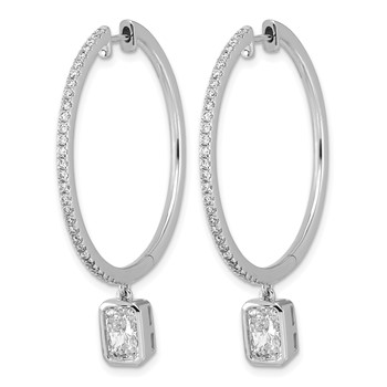True Origin 14k White Gold 2 5/8 carat Lab Grown Diamond VS+ F+ Complete Radiant Bezel-Set Dangle In/Out Hoop Earrings — alternate view
