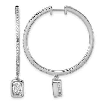 True Origin 14k White Gold 2 5/8 carat Lab Grown Diamond VS+ F+ Complete Radiant Bezel-Set Dangle In/Out Hoop Earrings