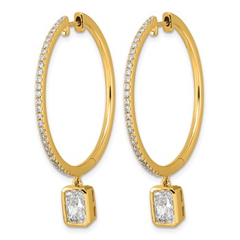 True Origin 14k Yellow Gold 2 5/8 carat Lab Grown Diamond VS+ F+ Complete Radiant Bezel-Set Dangle In/Out Hoop Earrings — alternate view