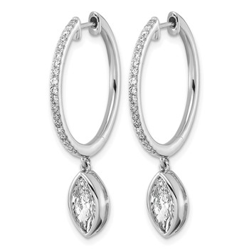 True Origin 14k White Gold 2 3/8 carat Lab Grown Diamond VS+ F+ Complete Marquise Bezel-Set Dangle In/Out Hoop Earrings — alternate view