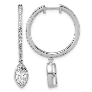 True Origin 14k White Gold 2 3/8 carat Lab Grown Diamond VS+ F+ Complete Marquise Bezel-Set Dangle In/Out Hoop Earrings