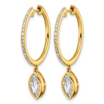 True Origin 14k Yellow Gold 2 3/8 carat Lab Grown Diamond VS+ F+ Complete Marquise Bezel-Set Dangle In/Out Hoop Earrings — alternate view