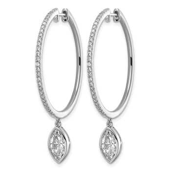 True Origin 14k White Gold 2 5/8 carat Lab Grown Diamond VS+ F+ Complete Marquise Bezel-Set Dangle In/Out Hoop Earrings — alternate view