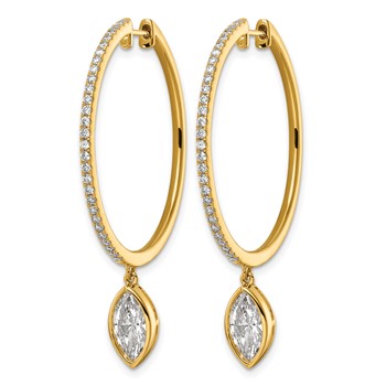True Origin 14k Yellow Gold 2 5/8 carat Lab Grown Diamond VS+ F+ Complete Marquise Bezel-Set Dangle In/Out Hoop Earrings — alternate view