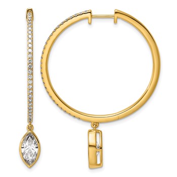 True Origin 14k Yellow Gold 2 5/8 carat Lab Grown Diamond VS+ F+ Complete Marquise Bezel-Set Dangle In/Out Hoop Earrings