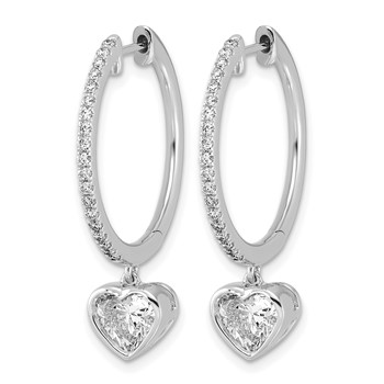 True Origin 14k White Gold 2 3/8 carat Lab Grown Diamond VS+ F+ Complete Heart Bezel-Set Dangle In/Out Hoop Earrings — alternate view