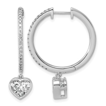 True Origin 14k White Gold 2 3/8 carat Lab Grown Diamond VS+ F+ Complete Heart Bezel-Set Dangle In/Out Hoop Earrings