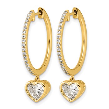 True Origin 14k Yellow Gold 2 3/8 carat Lab Grown Diamond VS+ F+ Complete Heart Bezel-Set Dangle In/Out Hoop Earrings — alternate view