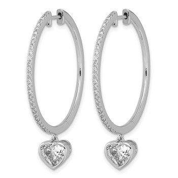 True Origin 14k White Gold 2 1/4 carat Lab Grown Diamond VS+ F+ Complete Heart Bezel-Set Dangle In/Out Hoop Earrings — alternate view