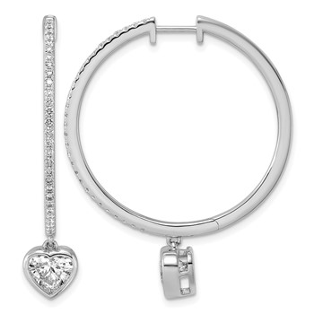 True Origin 14k White Gold 2 1/4 carat Lab Grown Diamond VS+ F+ Complete Heart Bezel-Set Dangle In/Out Hoop Earrings