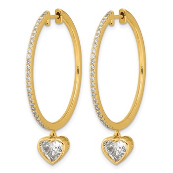True Origin 14k Yellow Gold 2 1/4 carat Lab Grown Diamond VS+ F+ Complete Heart Bezel-Set Dangle In/Out Hoop Earrings — alternate view