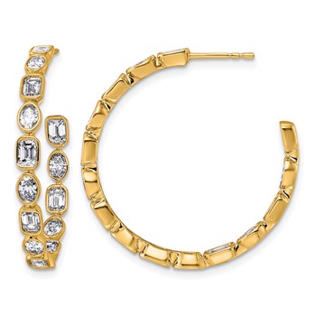 True Origin 14k Yellow Gold 3 3/8 carat Lab Grown Diamond VS+ F+ Complete Mixed Bezel-Set Post Hoop Earrings