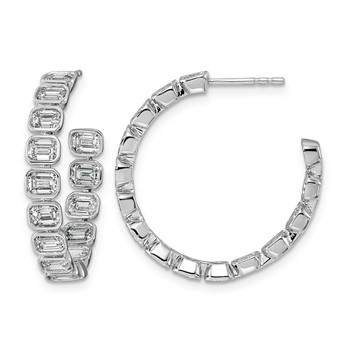 14kw 4ct LabGrown Dia VS+ F+ Post East/West Emerald Comp Hoop Earrings