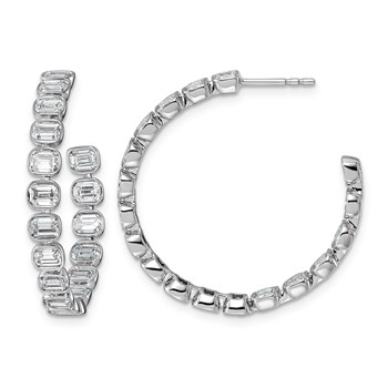 14k White Gold  7/8 carat Lab Grown Diamond VS+ F+ Post East/West Emerald Complete Hoop Earrings