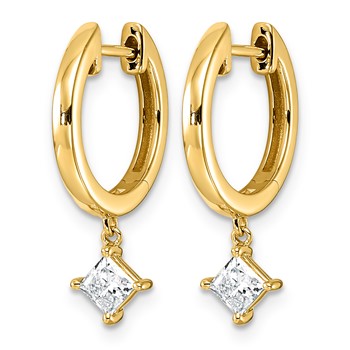 14ky 1/2ct Lab Grown Dia VS+ F+ Dangle Princess Comp Hoop Earrings — alternate view