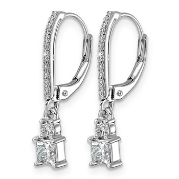 14kw 3/4ct LabGrown Dia VS+ F+ Dangle Princess Comp Leverback Earrings — alternate view