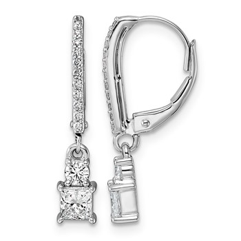 14kw 3/4ct LabGrown Dia VS+ F+ Dangle Princess Comp Leverback Earrings
