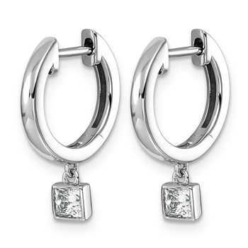 14kw 1/3ct LabGrown Dia VS+ F+ Dangle Princess Bezel Comp Hoop Earrings — alternate view