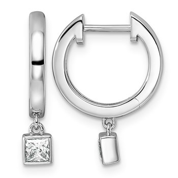 14kw 1/3ct LabGrown Dia VS+ F+ Dangle Princess Bezel Comp Hoop Earrings