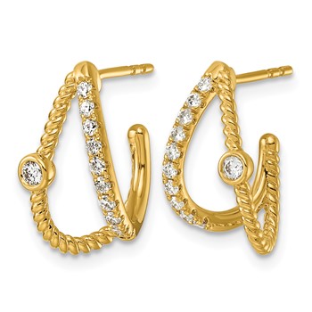 14k 3/8ct Lab Grown Dia VS+ F+ Post Fashion J-Hoop Comp Earrings — alternate view