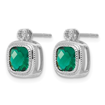 10kw Created Emerald & Diamond Earrings — alternate view