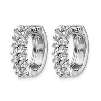 14k White Gold 2-row 1 carat Diamond Hinged Hoop Earrings — alternate view
