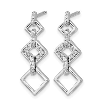 14k White Gold 1/8 carat Diamond Squares Dangle Post Earrings — alternate view
