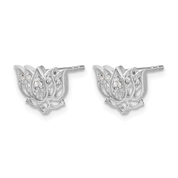 14k White Gold 1/20 carat Diamond Lotus Flower Post Earrings — alternate view