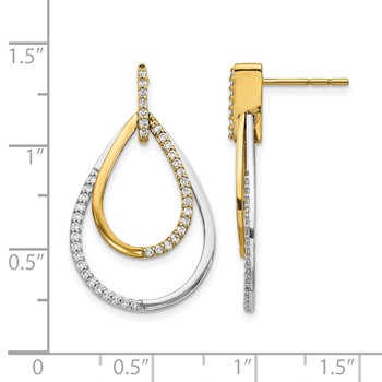 14k Two-tone 1/2 carat Diamond Teardrop Dangle Post Earrings — alternate view