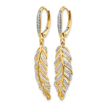 14k Diamond Fancy Feather Leverback Earrings — alternate view