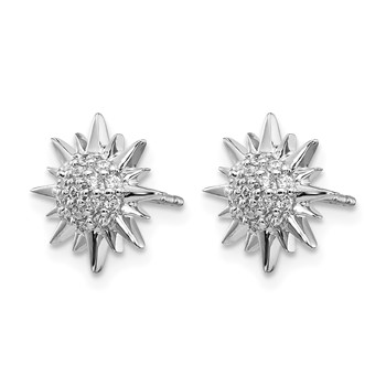 14k White Gold 1/5 carat Diamond Fancy Sun / Star Post Earrings — alternate view