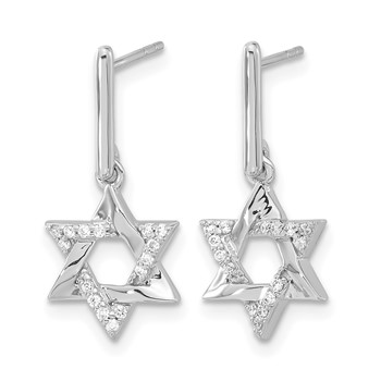 14k White Gold 1/8 carat Diamond Star of David Dangle Post Earrings — alternate view