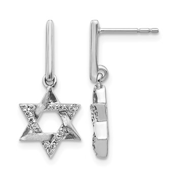 14k White Gold 1/8 carat Diamond Star of David Dangle Post Earrings