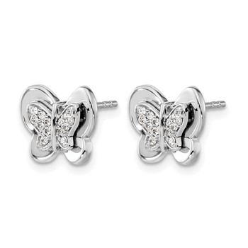 14k White Gold 1/6 carat Diamond Butterfly Post Earrings — alternate view