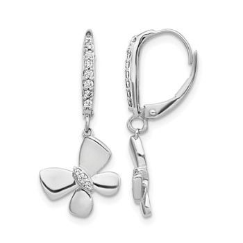 14k White Gold 1/6 carat Diamond Butterfly Dangle Leverback Earrings