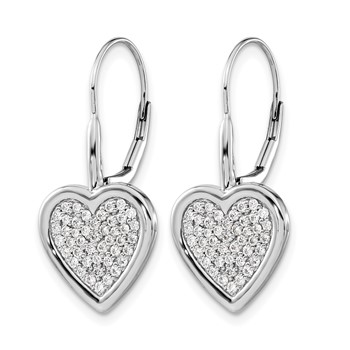 14k White Gold 1/2 carat Diamond Pave Fancy Heart Leverback Earrings — alternate view