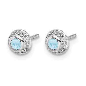 14k White Gold Diamond and Cabochon Aquamarine Earrings — alternate view