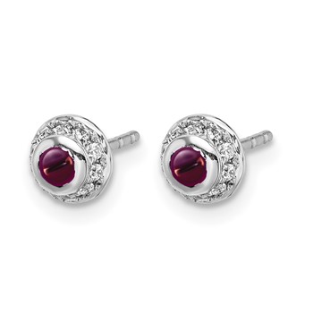 14k White Gold Diamond and Cabochon Rhodolite Garnet Earrings — alternate view